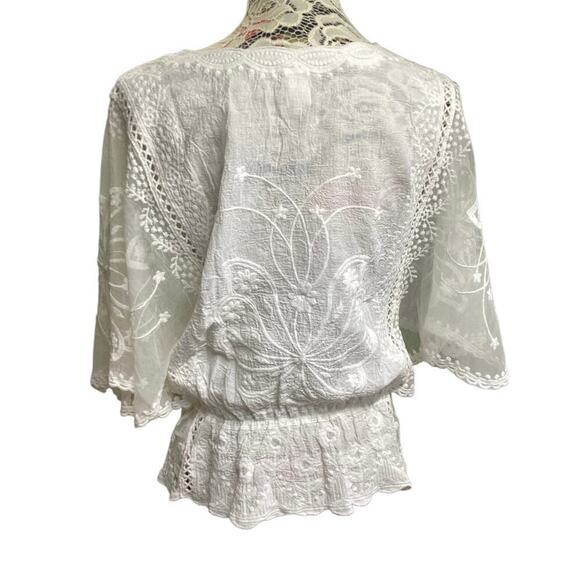 Flawles summer top butterfly sleeves embroidered peplum XS white - Picture 4 of 7